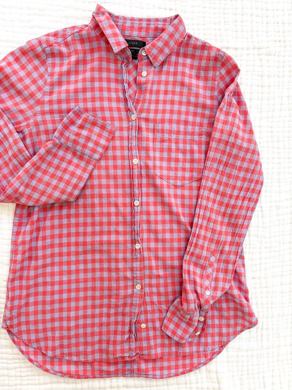 J.Crew Boy Fit Gingham Button Down Shirt Pink Purple Size 4